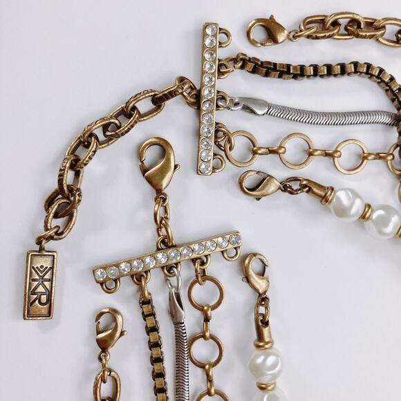 VTG Silpada KR KRN0010 Pearl Brass Crystal Convertible Statement Bib Necklace - Picture 6 of 14